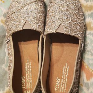 Toms Glitter Canvas Champagne with Lace Overlay
